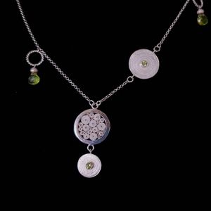 RARE dalia Sterling & Peridot Filigree Necklace Circles Geometric Artisan